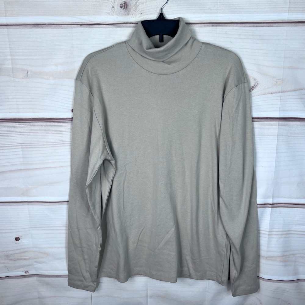 KOTN Shirt Mens M Beige‎ Turtleneck T-Shirt Long Sleeve Cotton Solid Knit Basic